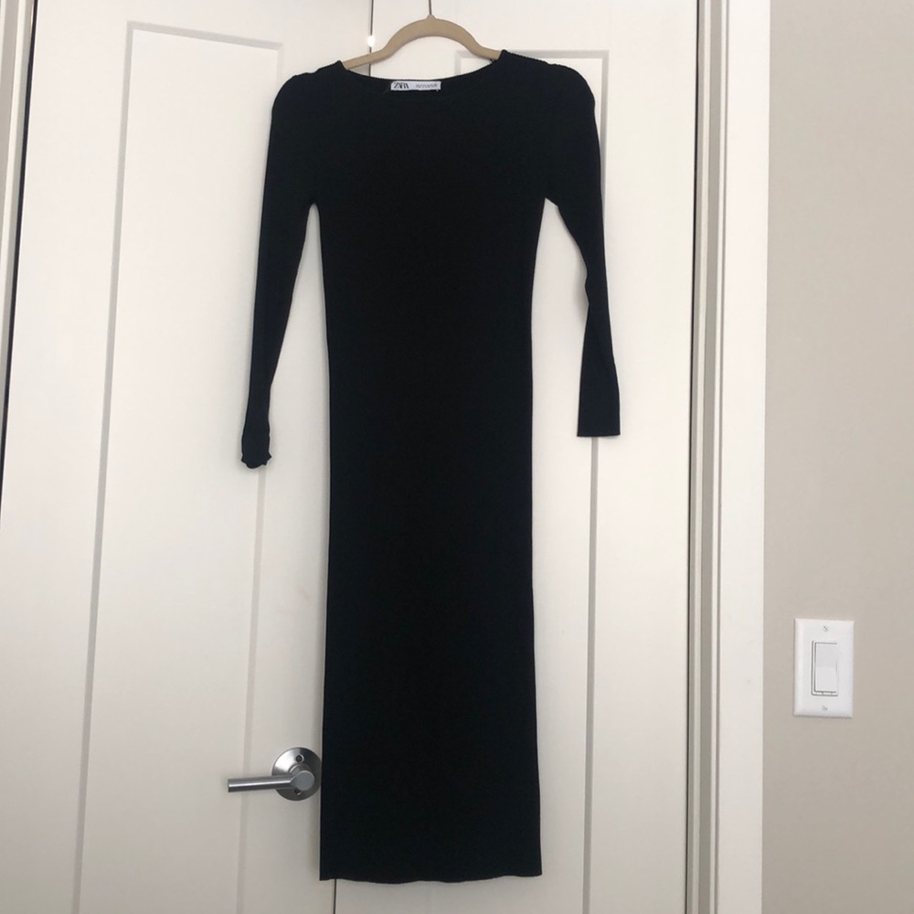 Zara ribbed black midi dress